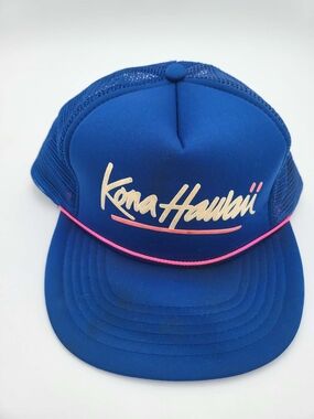 Vintage Hawaiian Headwear Kona Hawaii Blue Trucker Hat Beach One Size Adjustable